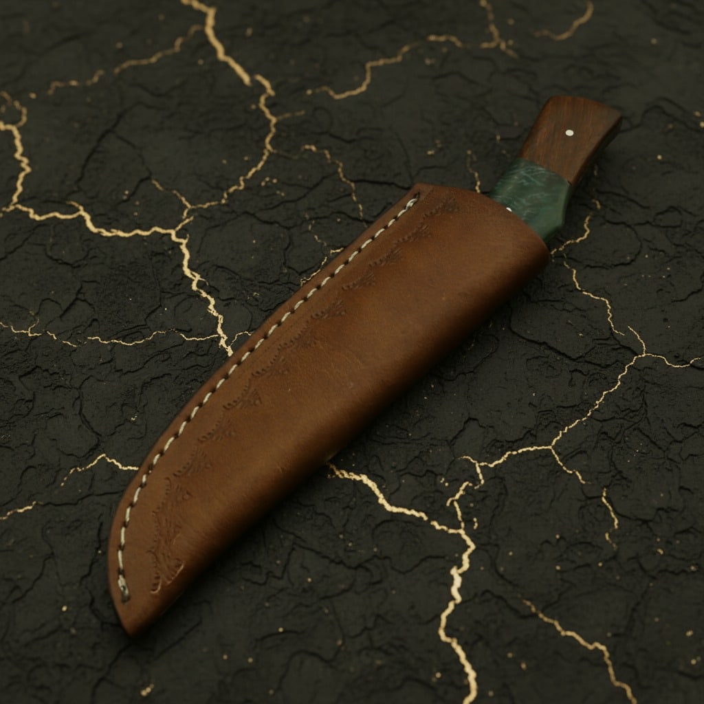 Hand-Forged Damascus Steel Bowie Skinner Knife w/ Leather Sheath Fixed Blade - 6