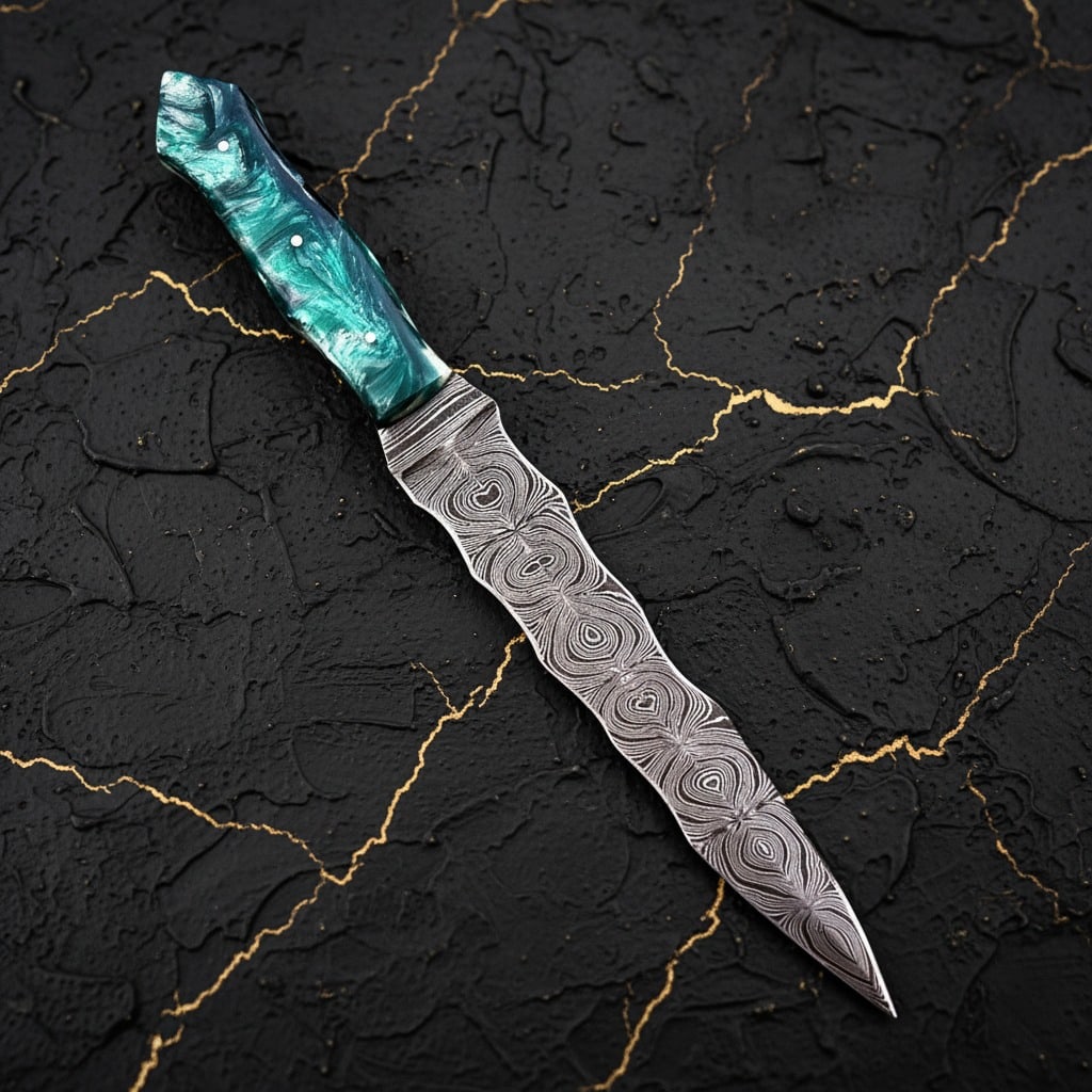 Hand-Forged Damascus Steel Triple-Edge Dagger Knife Custom Blade 2974 (1 of 5)