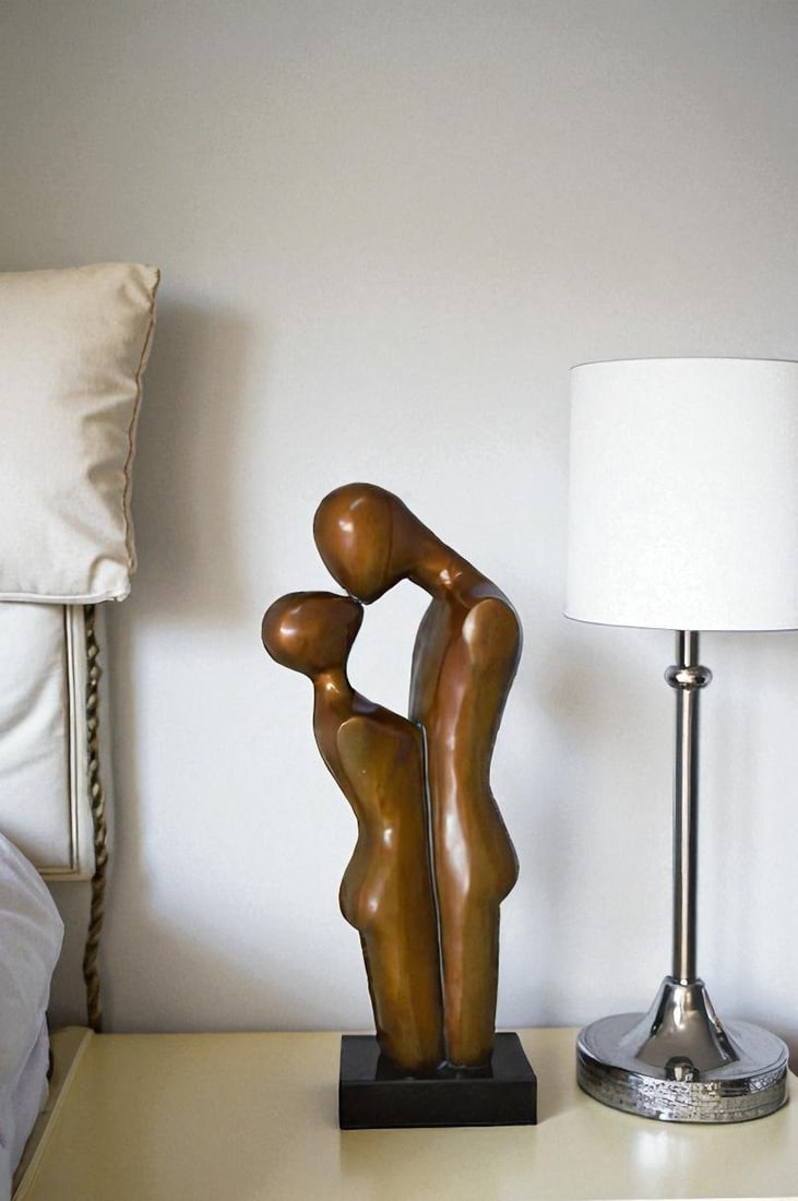 Young Lovers Kissing Resin Statue - Size: 10"L x 8"W x 27"H. - 2