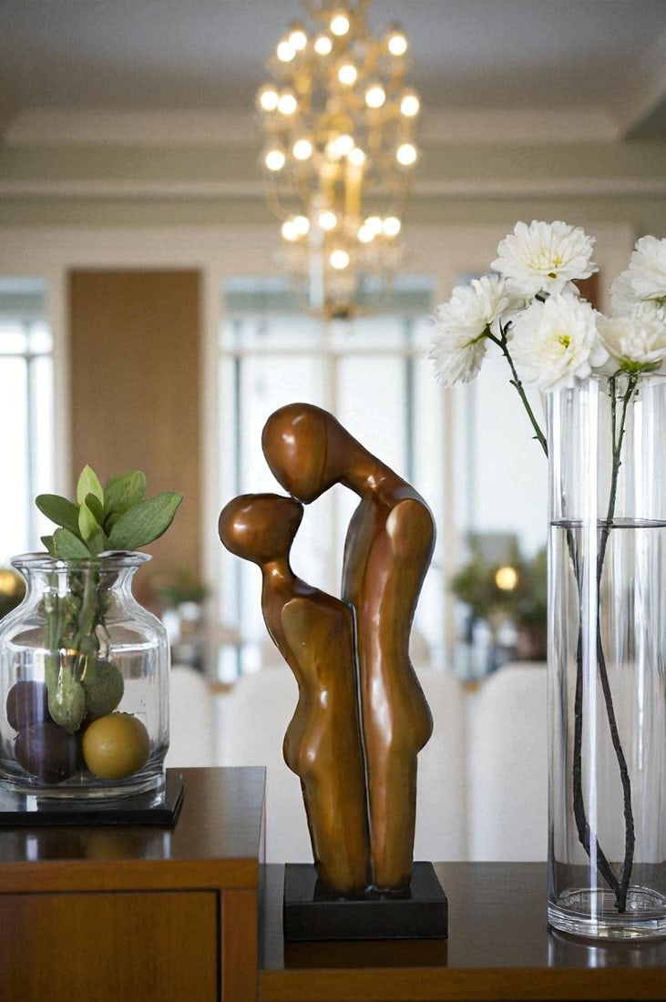 Young Lovers Kissing Resin Statue - Size: 10"L x 8"W x 27"H. - 3
