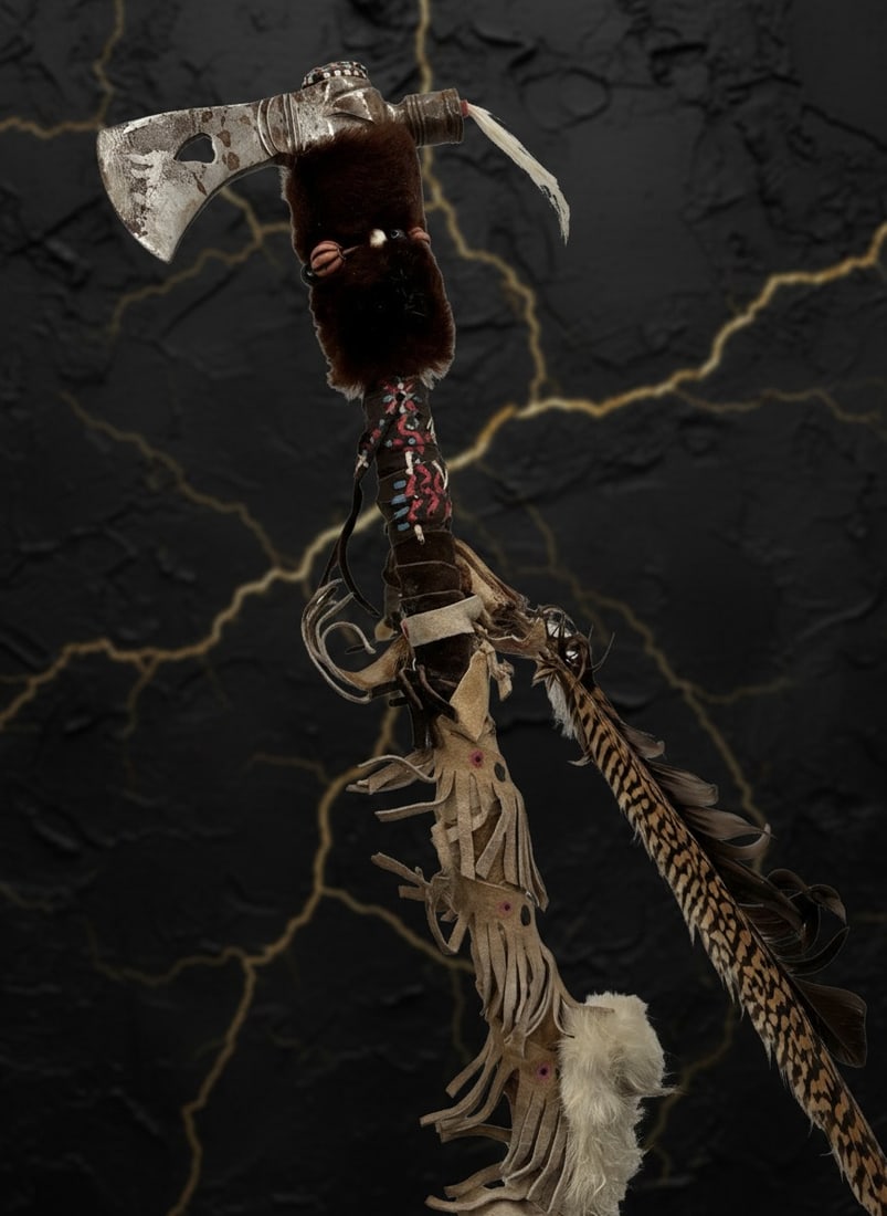 Handcrafted Tribal Style Tomahawk Wood Leather Metal Wall Display Decor (1 of 8)