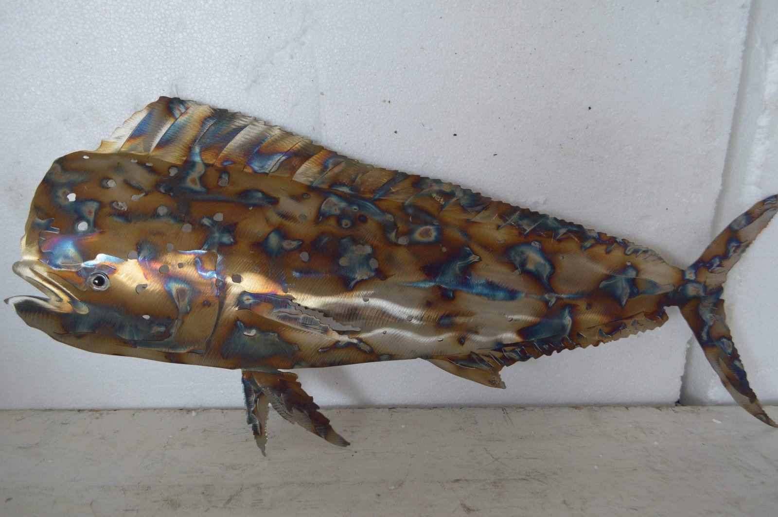 Mahi-Mahi fish laser cut steel wall mounted - Size: 26"L x 2"W x 14"H. - 5