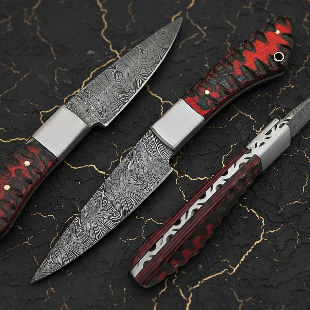 Custom Damascus 1095 Steel Fixed Blade Knife Handcrafted Frost Wood Handle (1 of 5)
