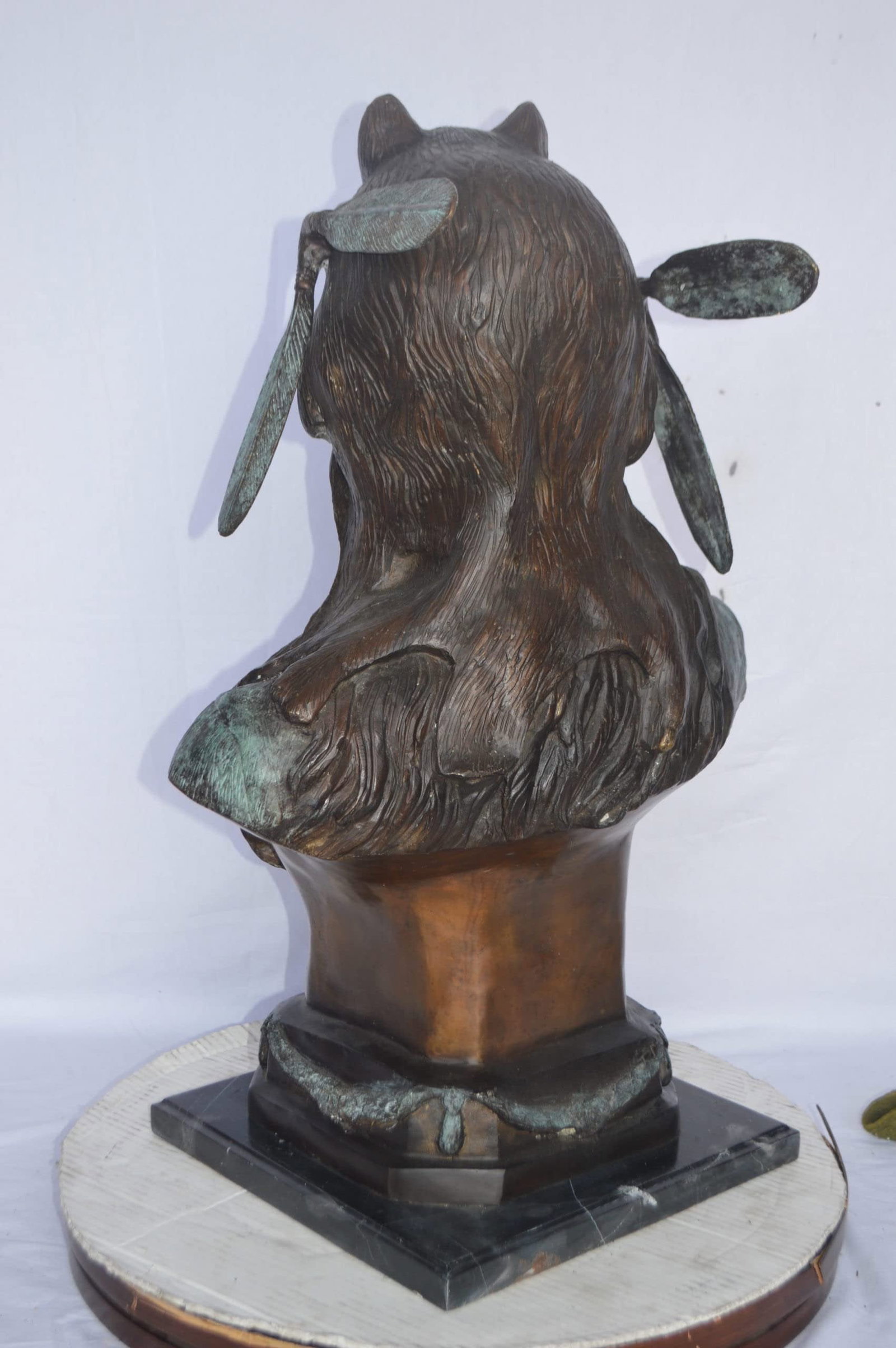 Indian Tribe Leader Bust bronze statue - Size: 22"L x 15"W x 32"H. - 10