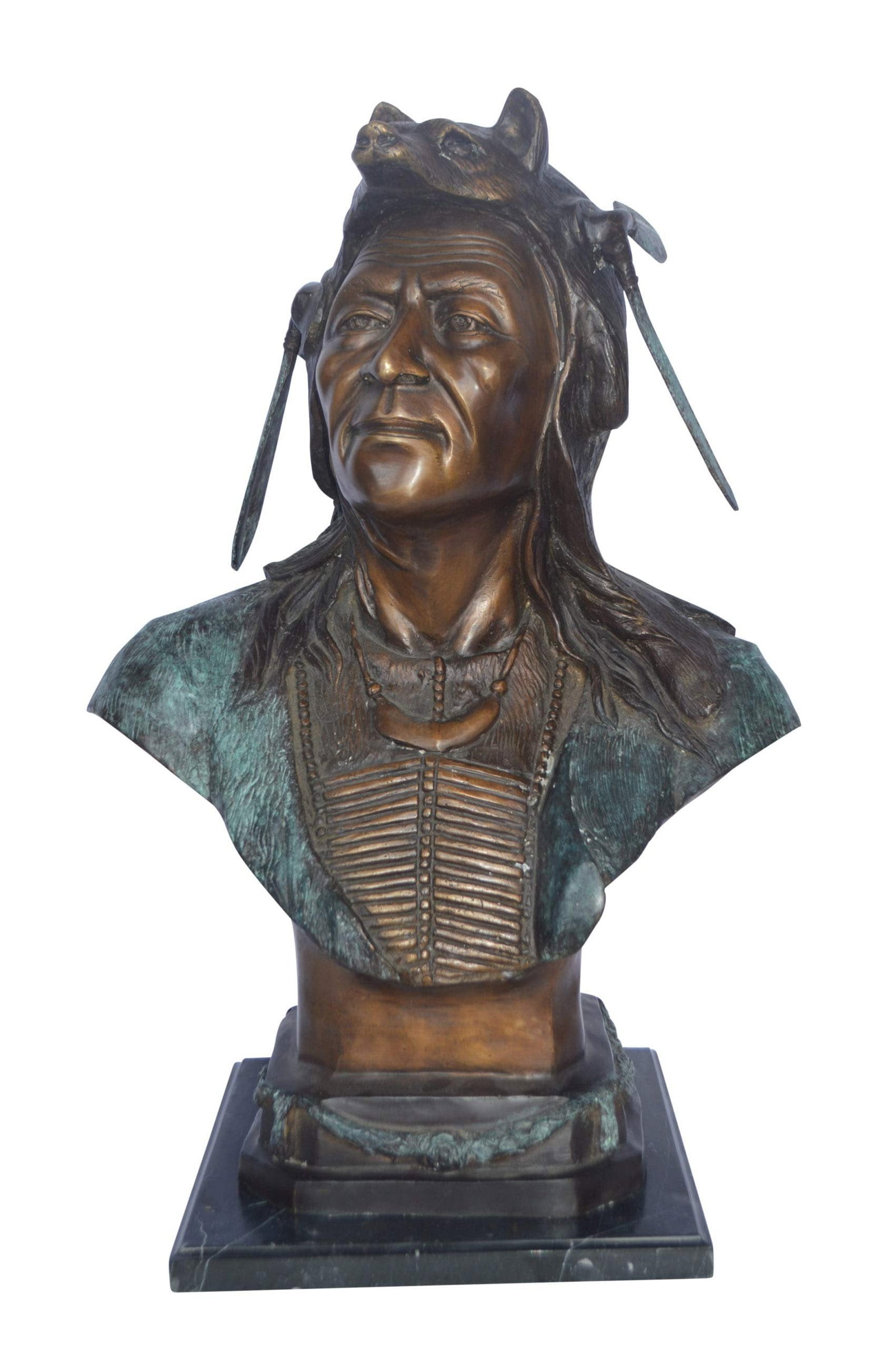 Indian Tribe Leader Bust bronze statue - Size: 22"L x 15"W x 32"H. (1 of 10)