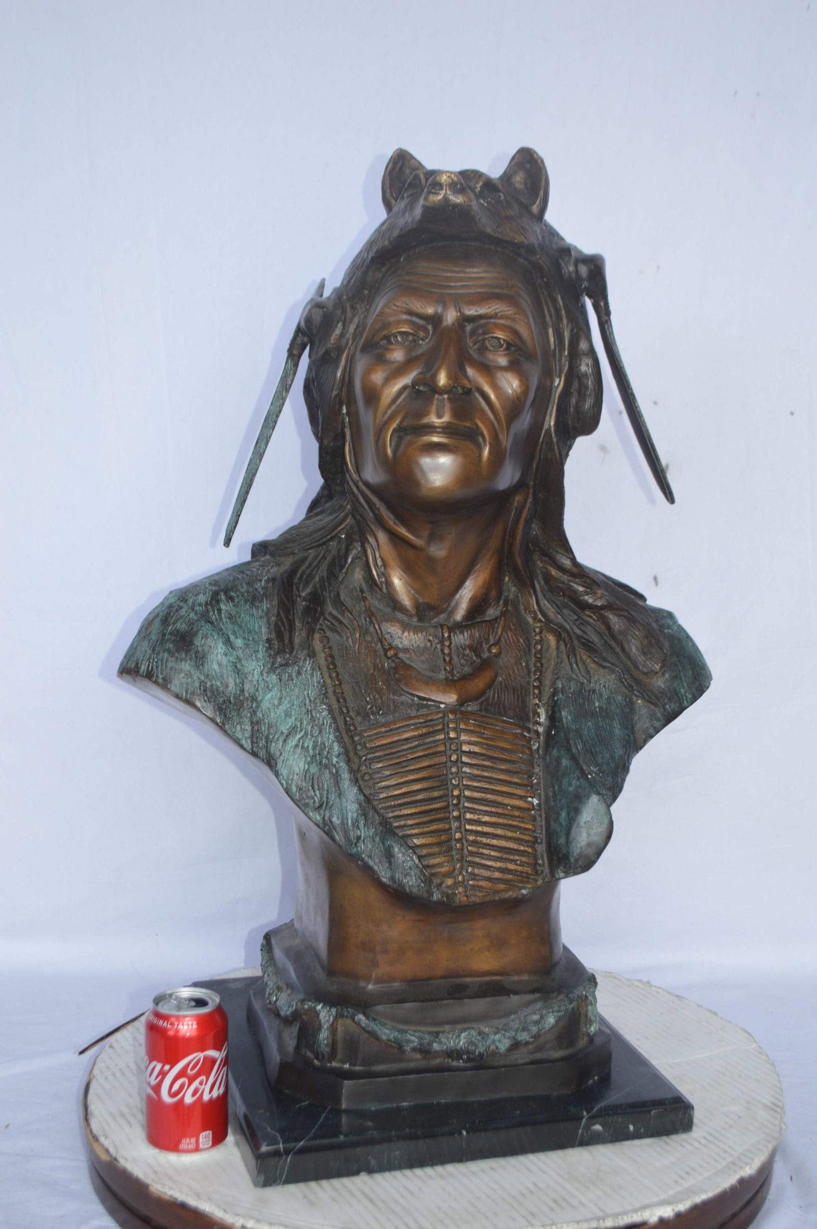 Indian Tribe Leader Bust bronze statue - Size: 22"L x 15"W x 32"H. - 4