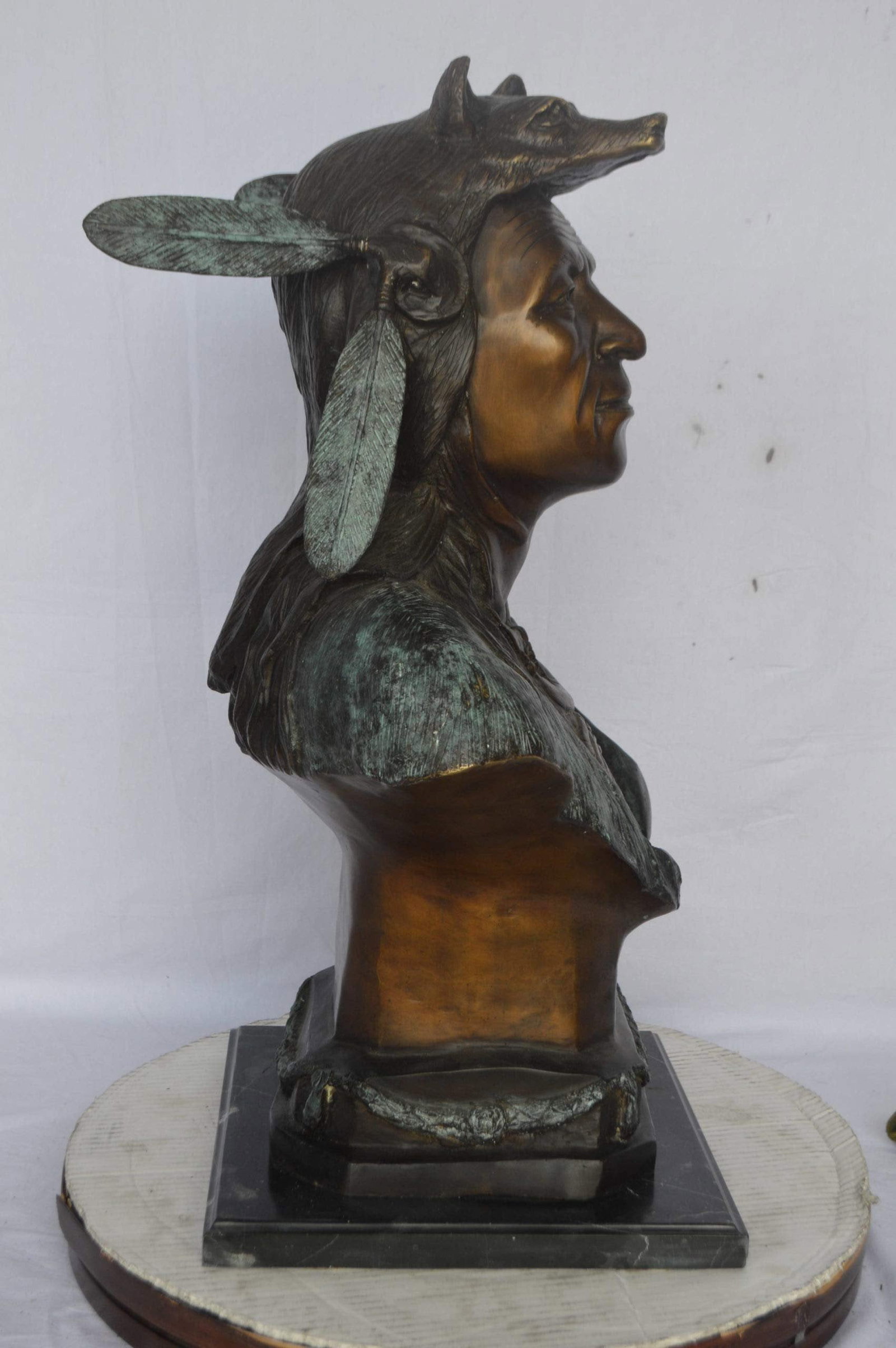 Indian Tribe Leader Bust bronze statue - Size: 22"L x 15"W x 32"H. - 7