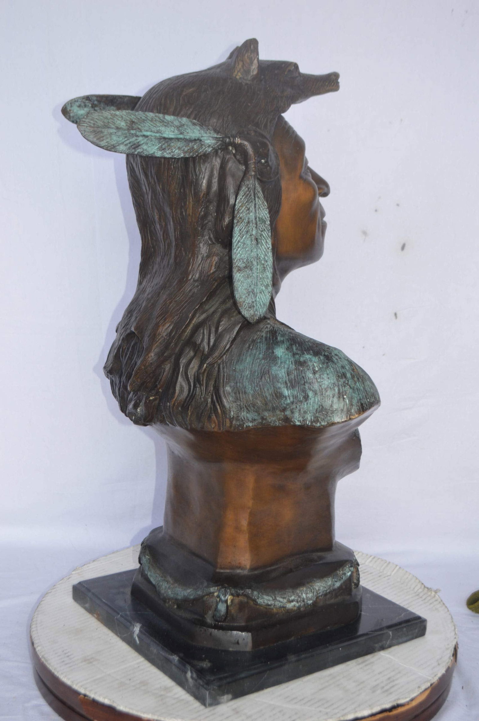 Indian Tribe Leader Bust bronze statue - Size: 22"L x 15"W x 32"H. - 8