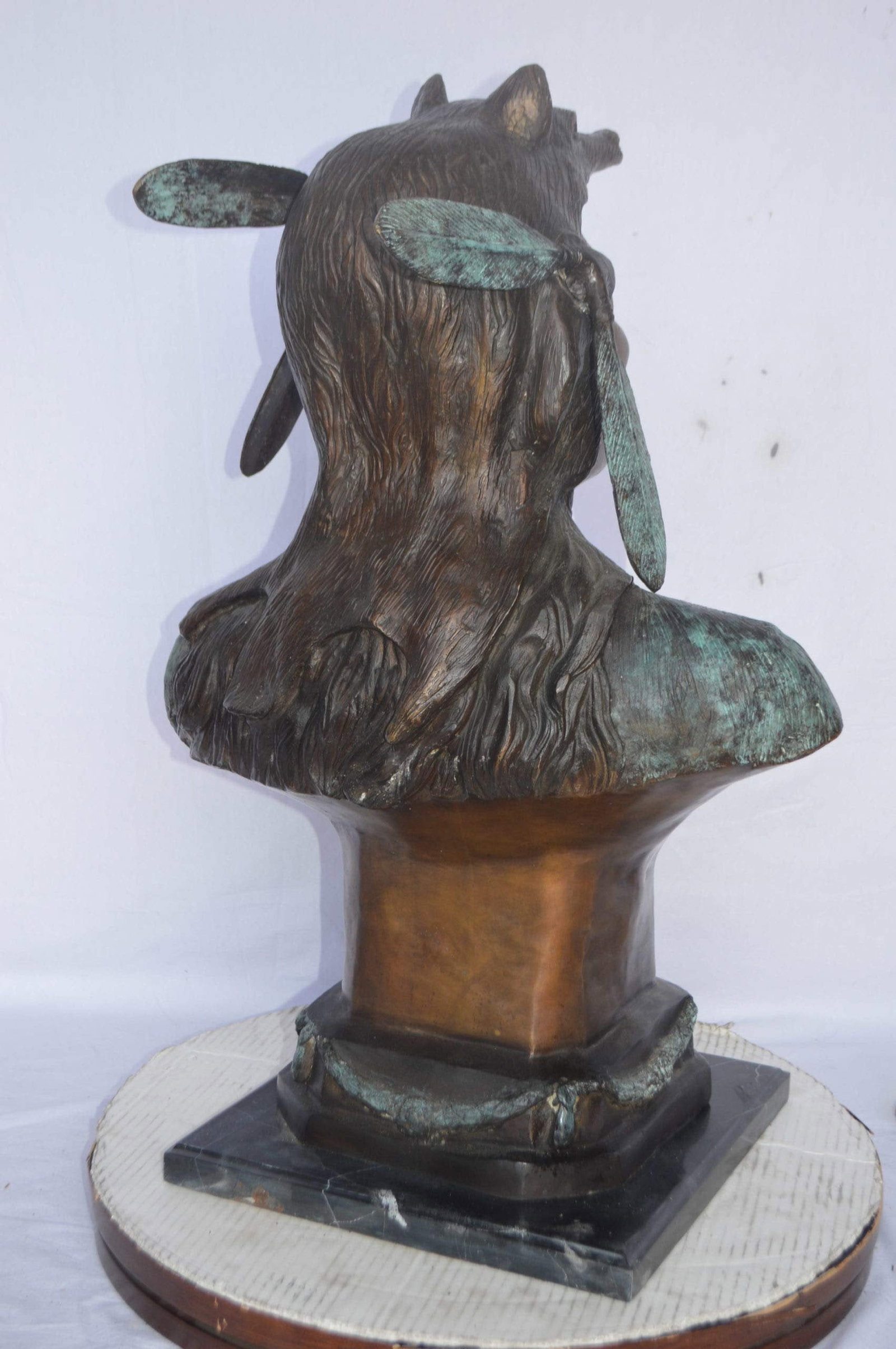 Indian Tribe Leader Bust bronze statue - Size: 22"L x 15"W x 32"H. - 9