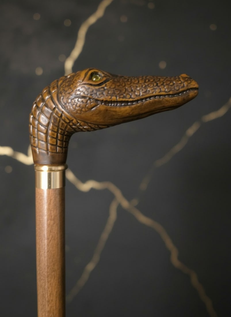 36" Vintage Inspired Alligator Head Handle Walking Stick Cane - 11