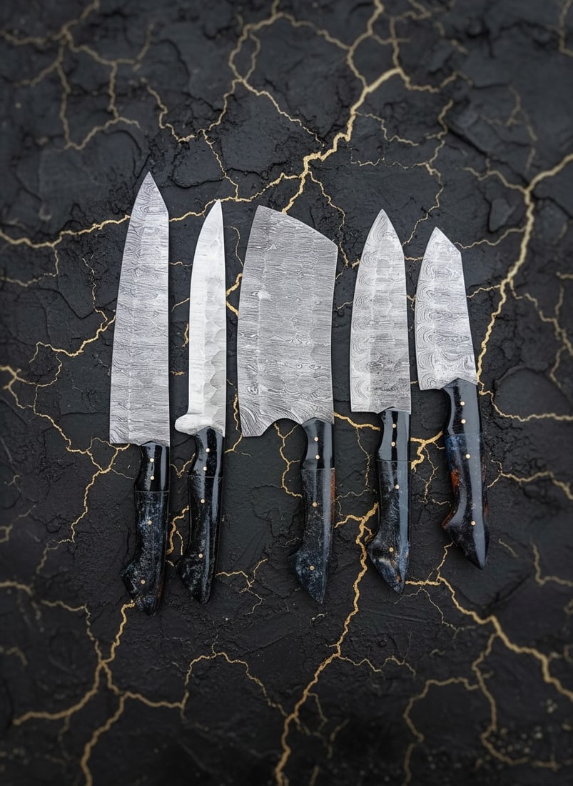 Handcrafted Damascus Steel Kitchen Chef Knife Set Professional Cutlery - 3
