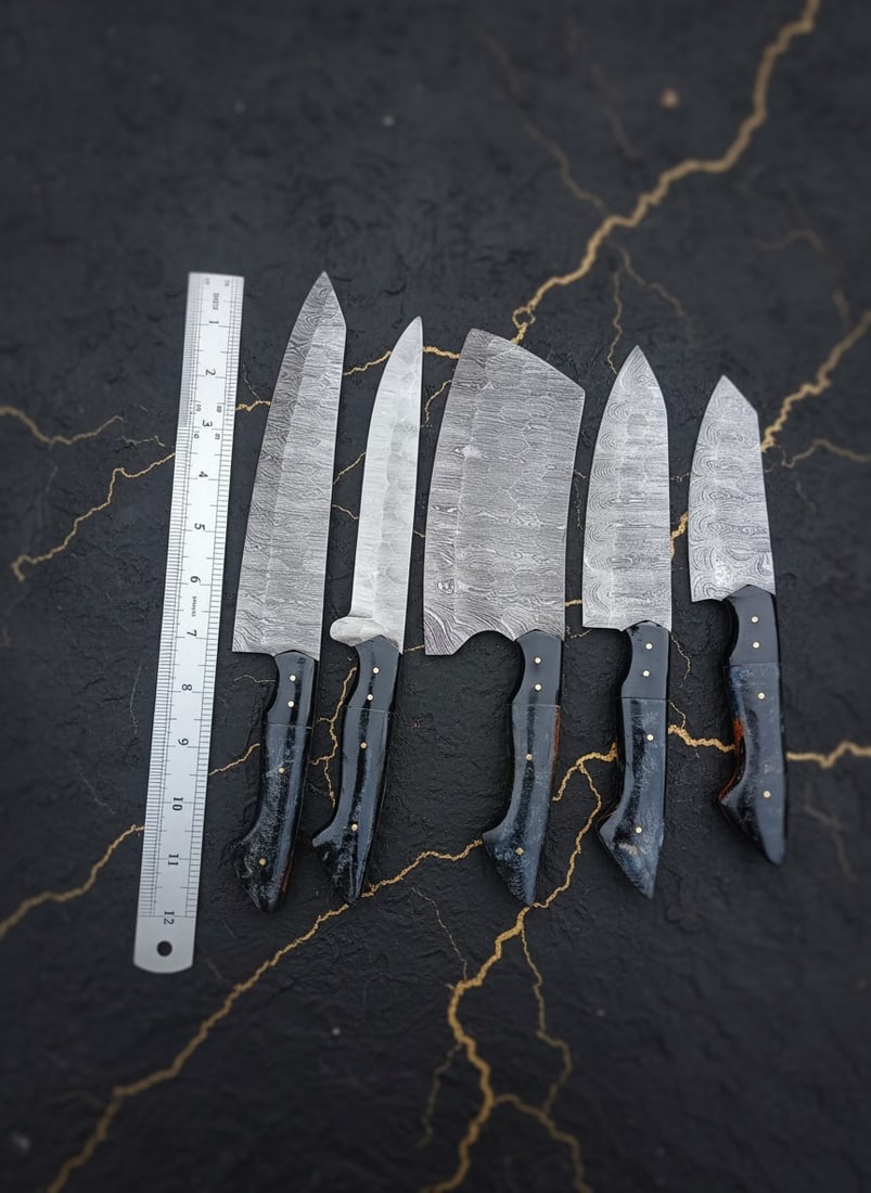 Handcrafted Damascus Steel Kitchen Chef Knife Set Professional Cutlery - 4