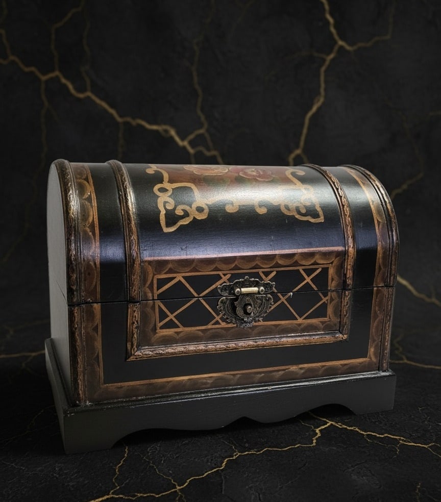 Artisan Painted Floral Wood Keepsake Box With Domed Lid Small Storage Chest (1 of 6)