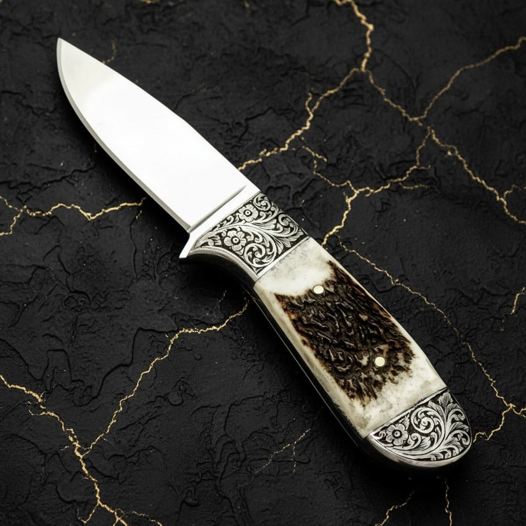 Handmade Stag Handle Hunting Knife Stainless Steel Blade Custom Bushcraft - 2