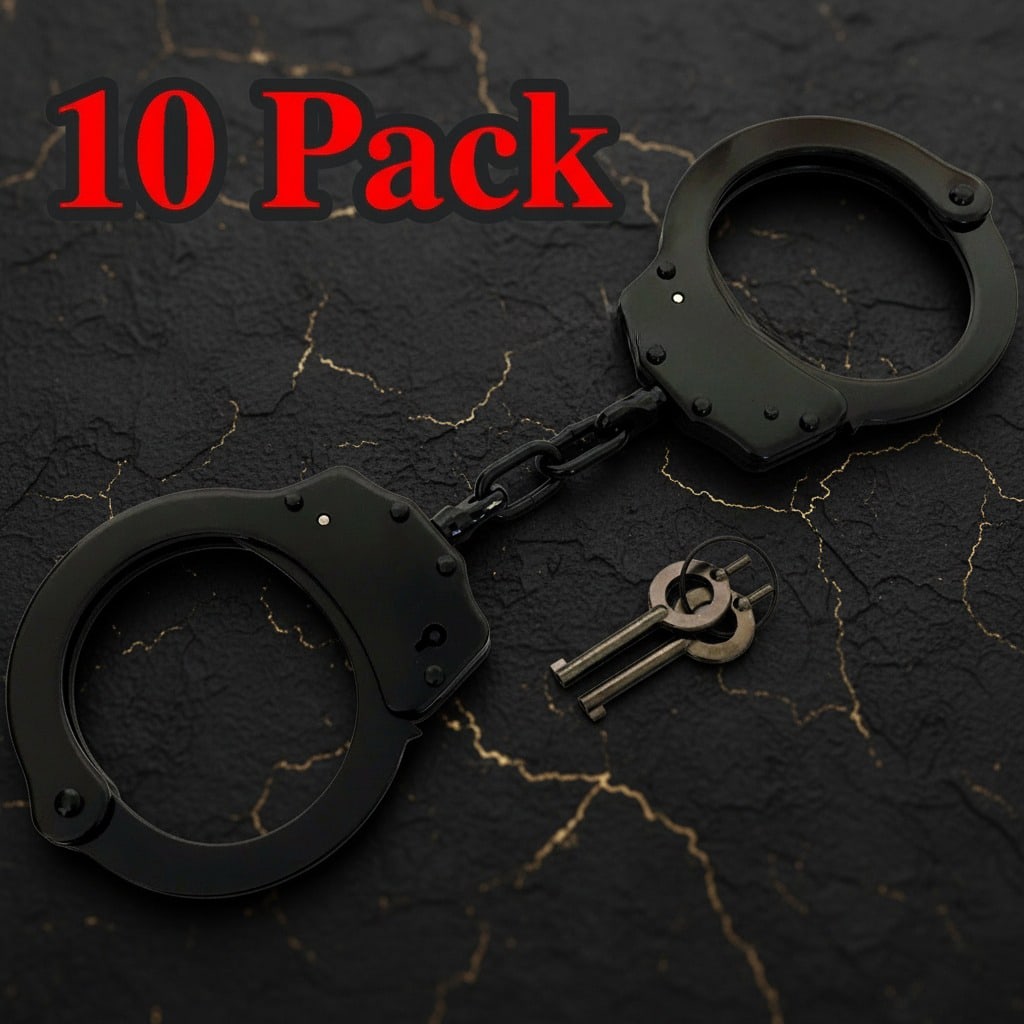10 Professional Steel Double Lock Handcuffs with Keys Heavy Duty Bulk Set (1 of 3)