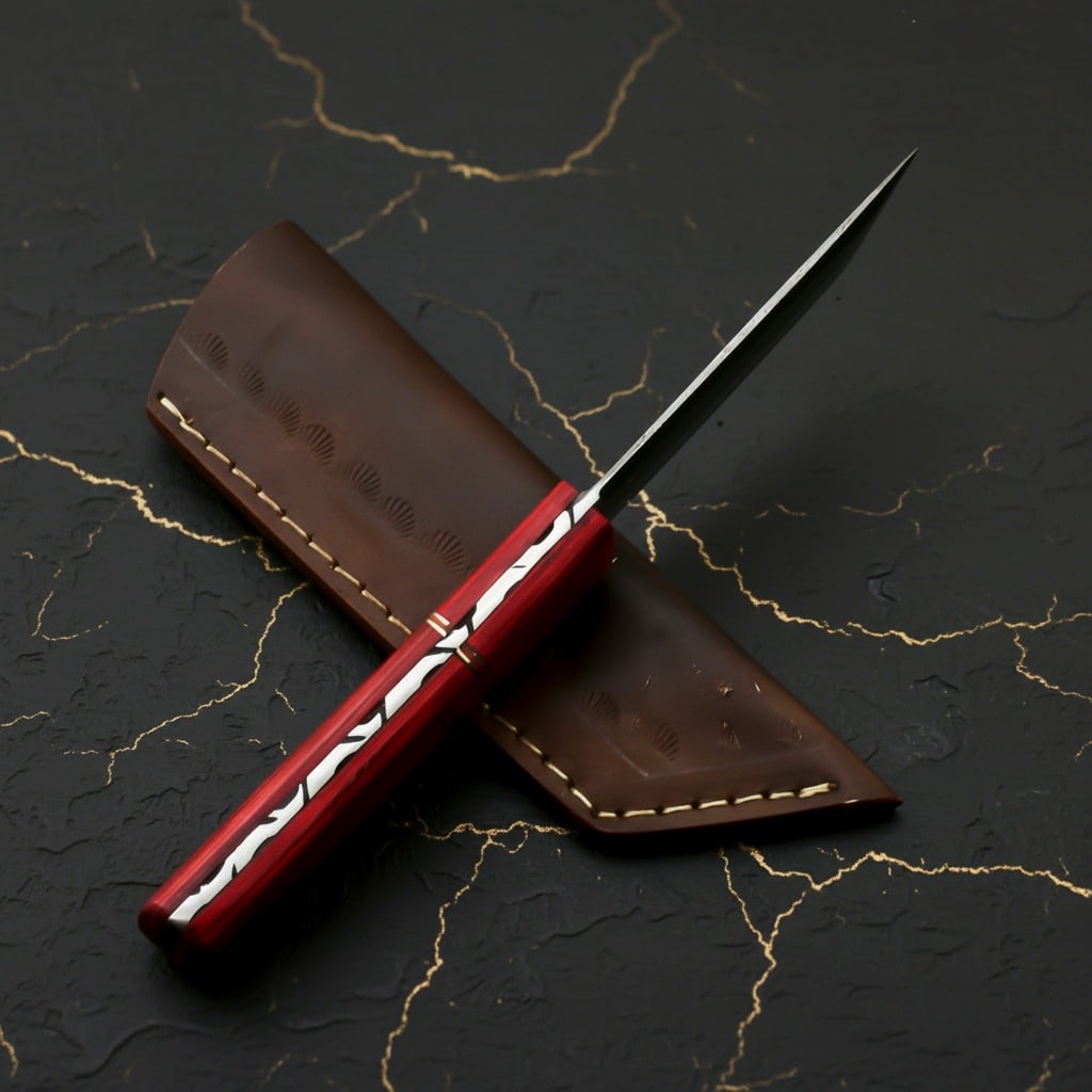 Hand-Forged Damascus Fixed Blade Tanto Hunting Knife With Leather Sheath - 7