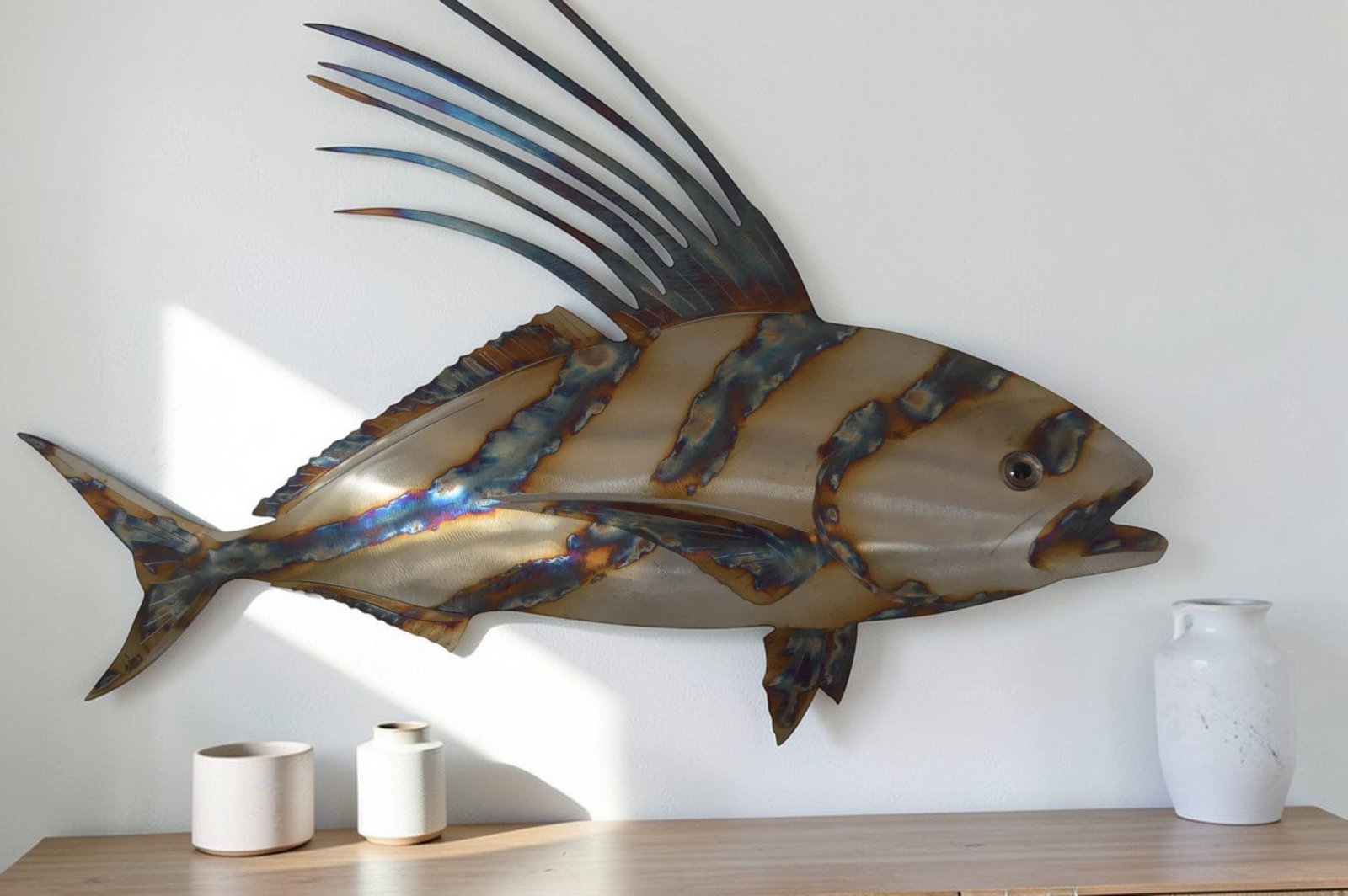Snapper fish laser cut steel wall mounted - Size: 26"L x 2"W x 17"H. - 2