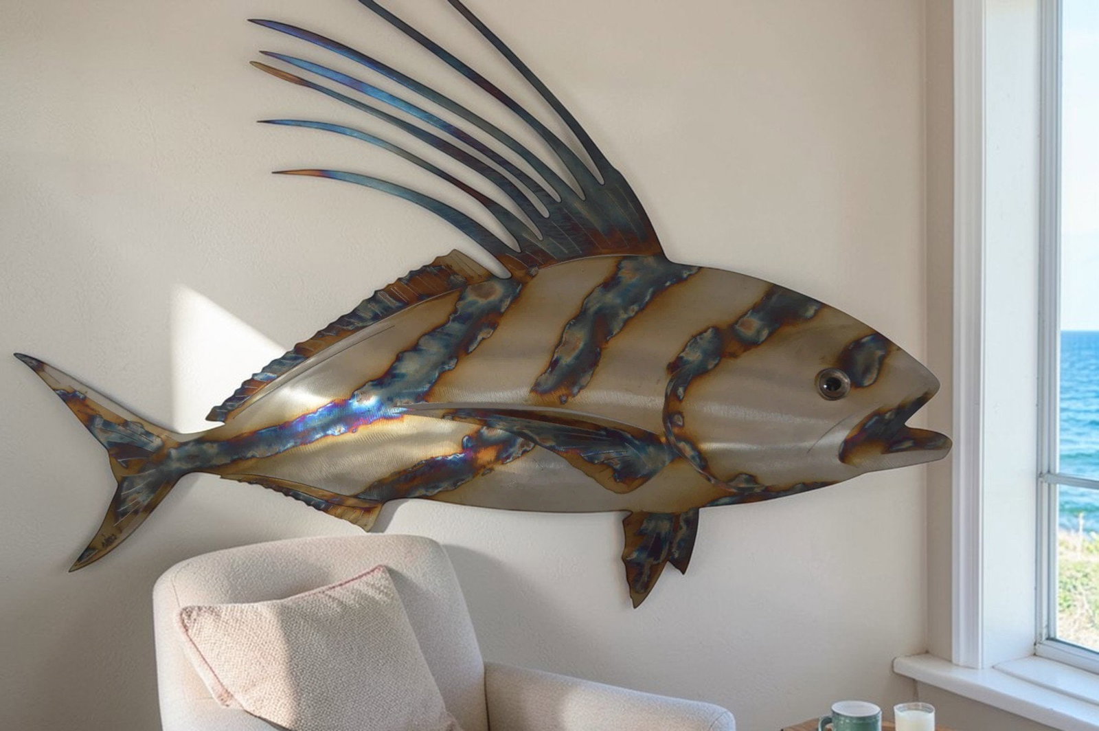 Snapper fish laser cut steel wall mounted - Size: 26"L x 2"W x 17"H. - 3