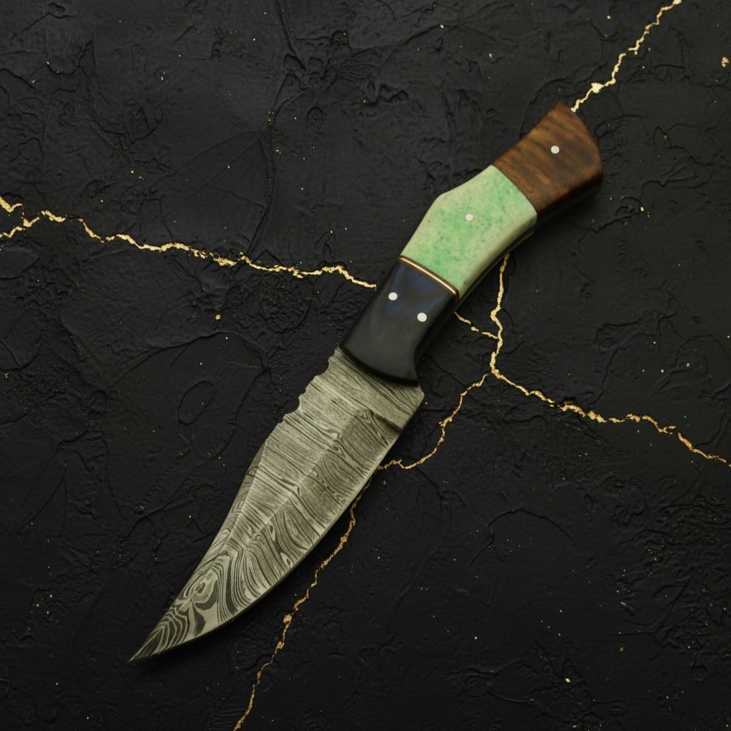 Hand Forged Damascus Steel Bowie Skinner Knife With Leather Sheath - 3