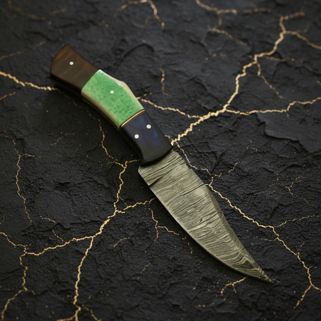 Hand Forged Damascus Steel Bowie Skinner Knife With Leather Sheath - 4
