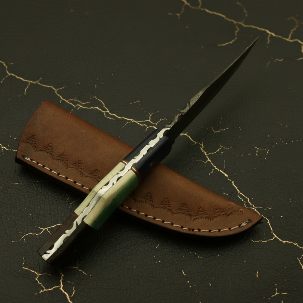 Hand Forged Damascus Steel Bowie Skinner Knife With Leather Sheath - 5