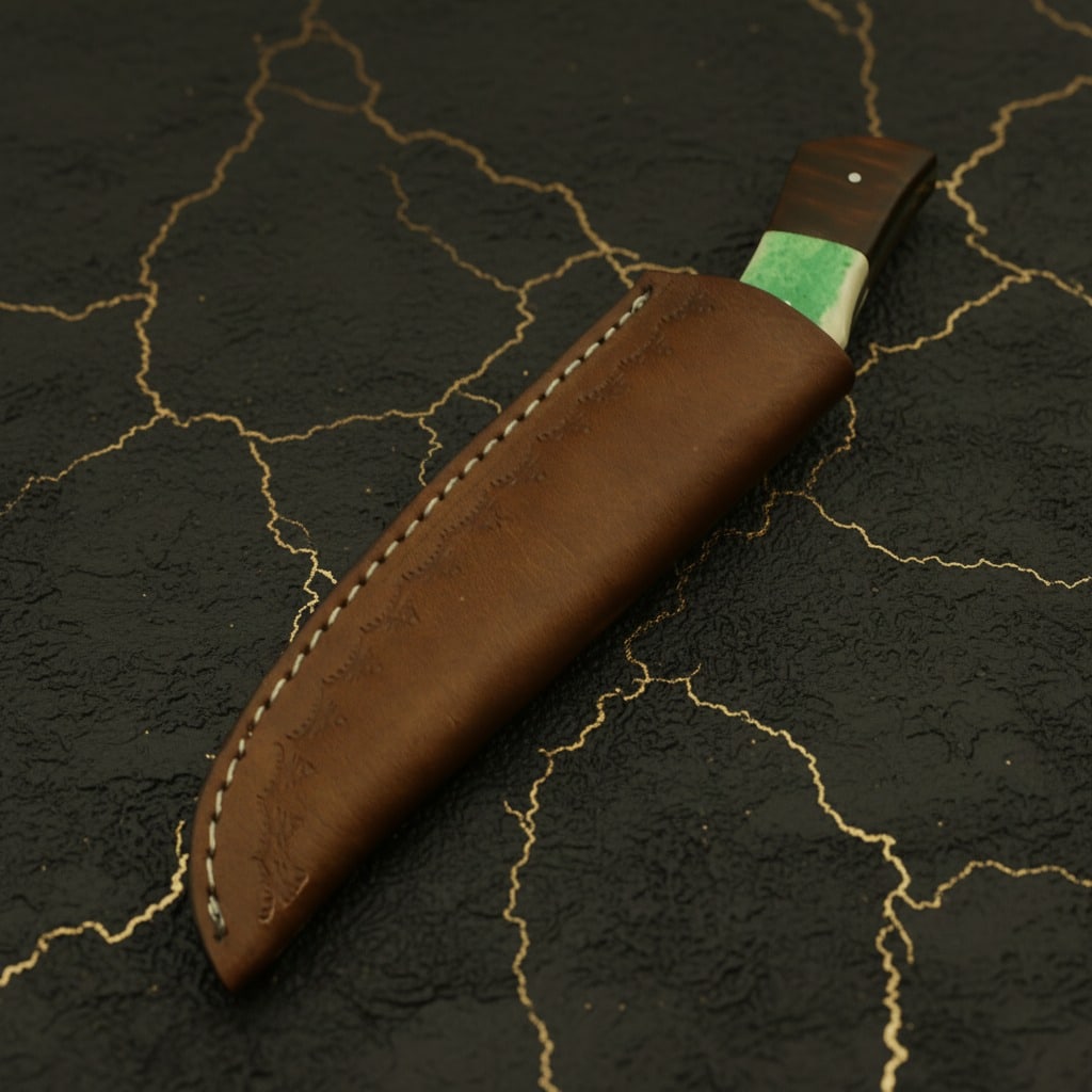 Hand Forged Damascus Steel Bowie Skinner Knife With Leather Sheath - 6