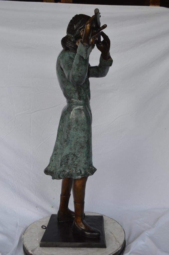 Girl playing flute large bronze statue - Size: 30"L x 15"W x 50"H. - 7