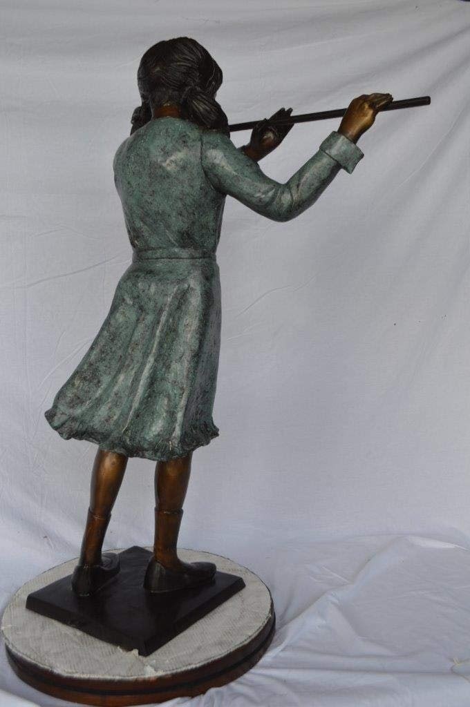 Girl playing flute large bronze statue - Size: 30"L x 15"W x 50"H. - 8