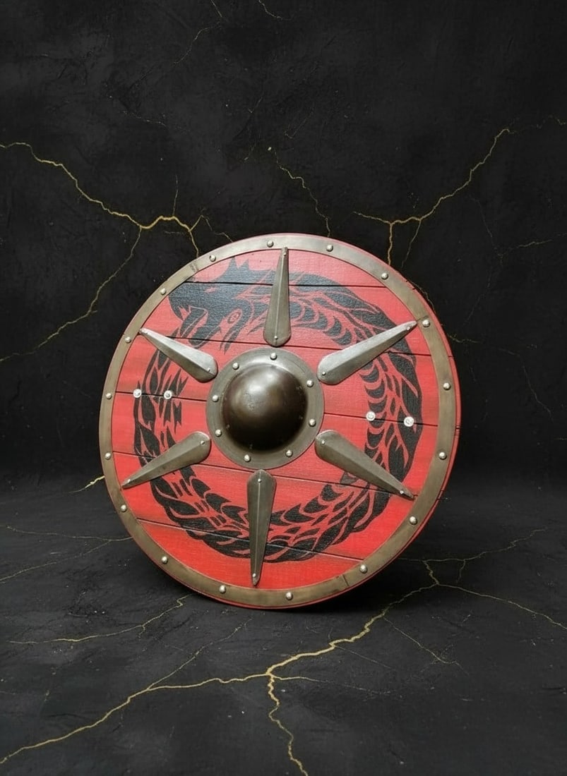 30" Handcrafted Wooden Viking Shield Battle Ready Medieval Combat Gear: Title:30" Handcrafted Wooden Viking Shield Battle Ready Medieval Combat Gear Description:This handcrafted decorative item is suitable for use as a desktop or table ornament. * Material: Wood and Steel