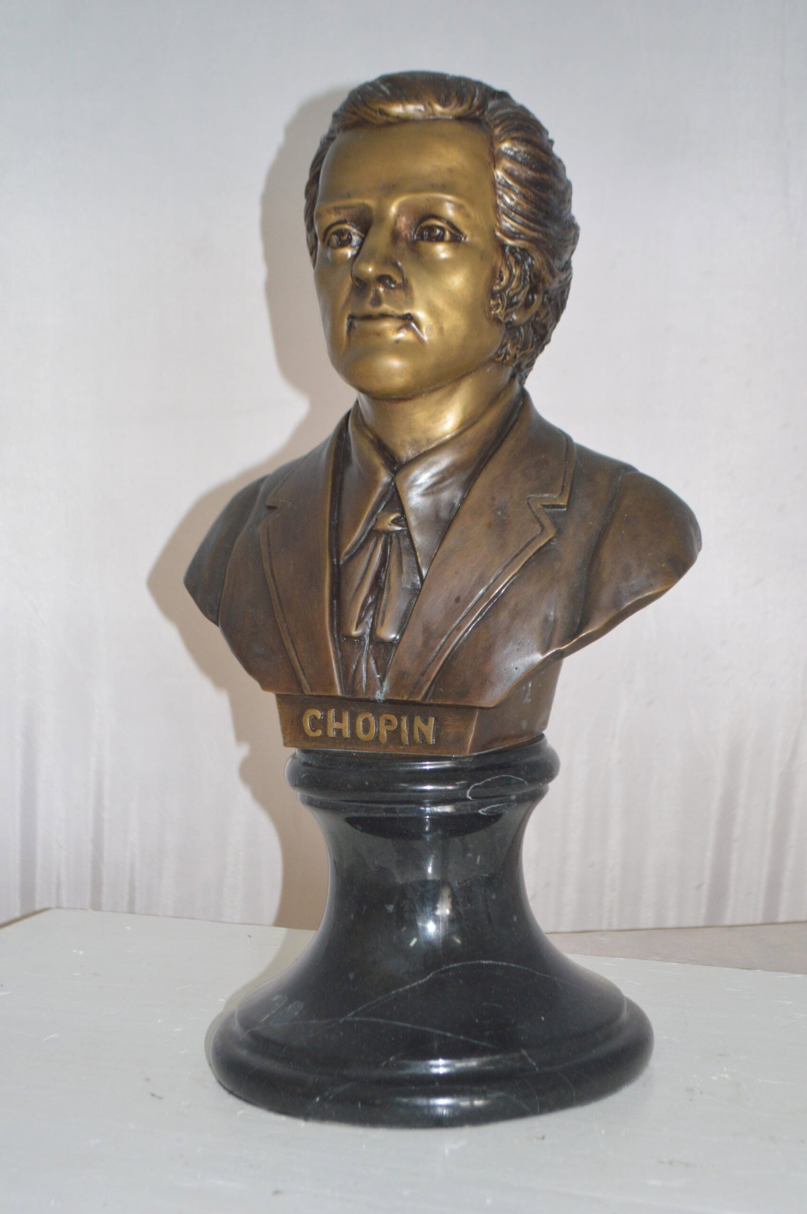 Frederic Francois Chopin Bust Bronze Statue - Size: 12"L x 8"W x 21"H. - 12