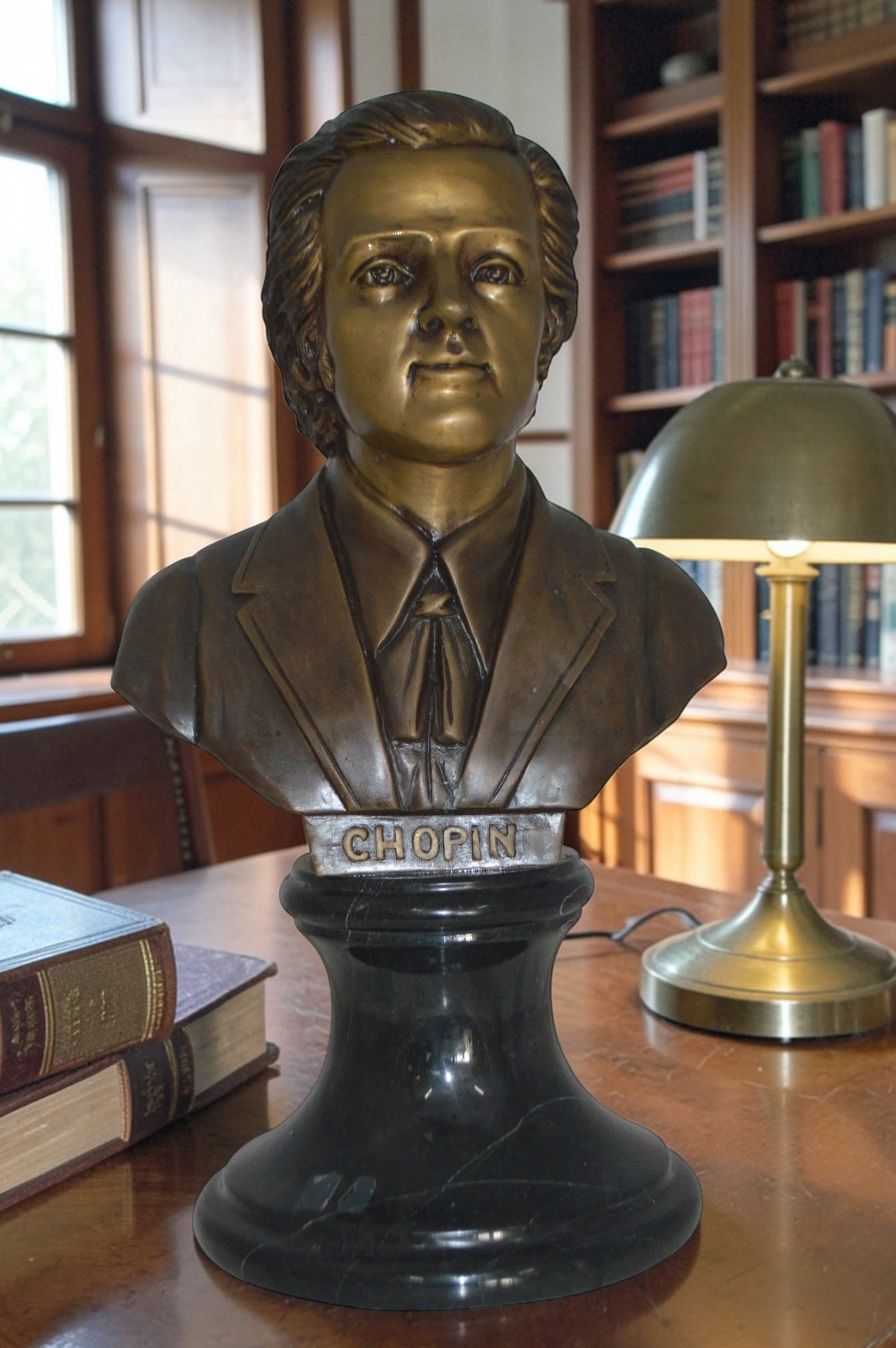 Frederic Francois Chopin Bust Bronze Statue - Size: 12"L x 8"W x 21"H. - 2