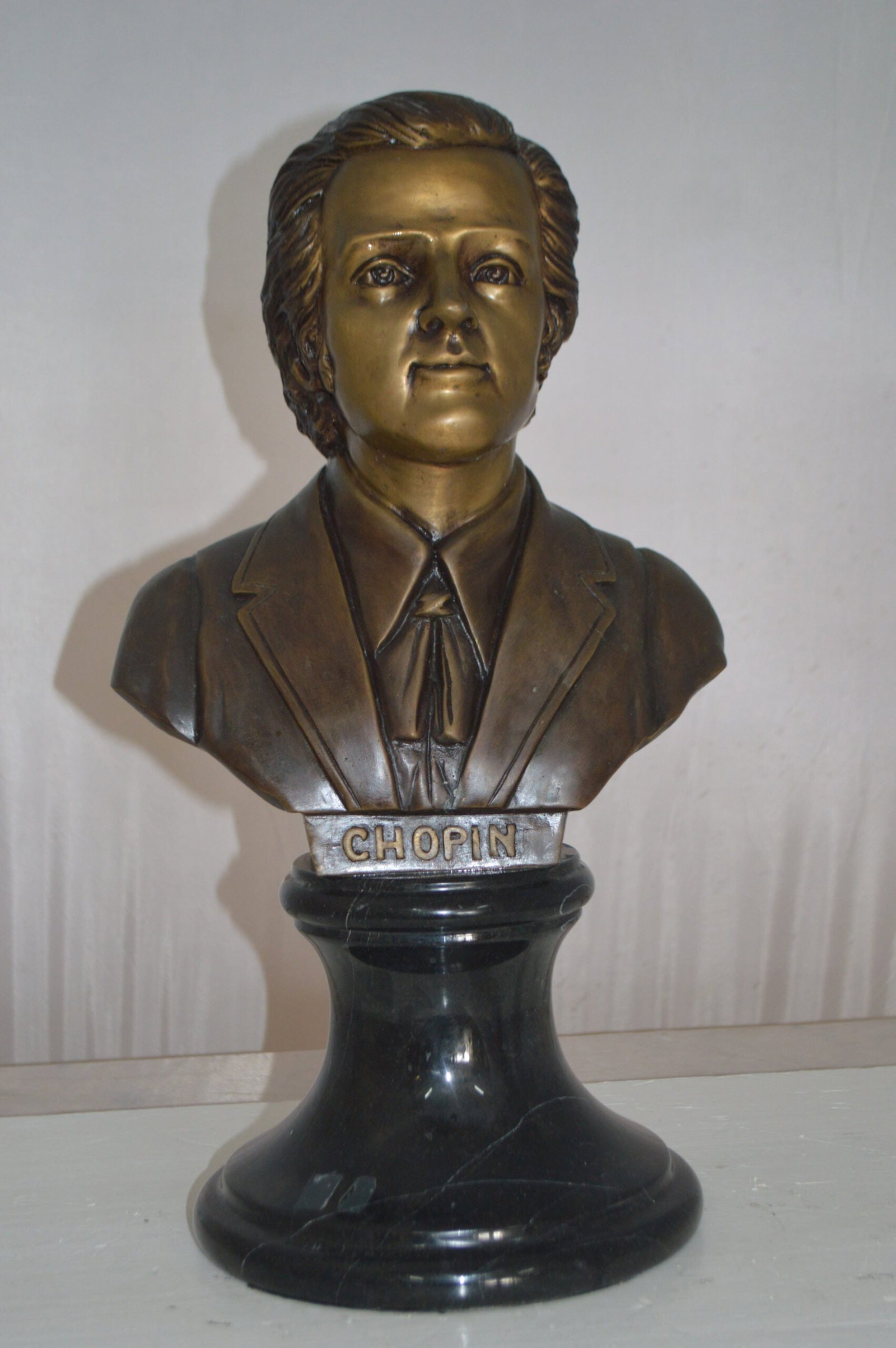 Frederic Francois Chopin Bust Bronze Statue - Size: 12"L x 8"W x 21"H. - 3
