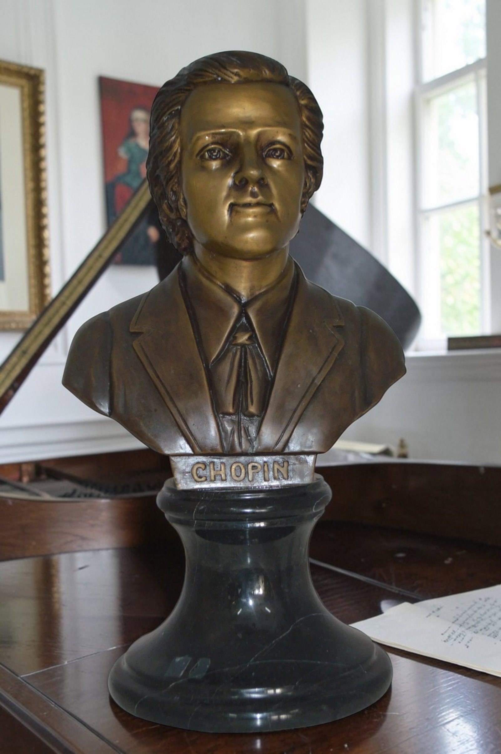 Frederic Francois Chopin Bust Bronze Statue - Size: 12"L x 8"W x 21"H. - 4