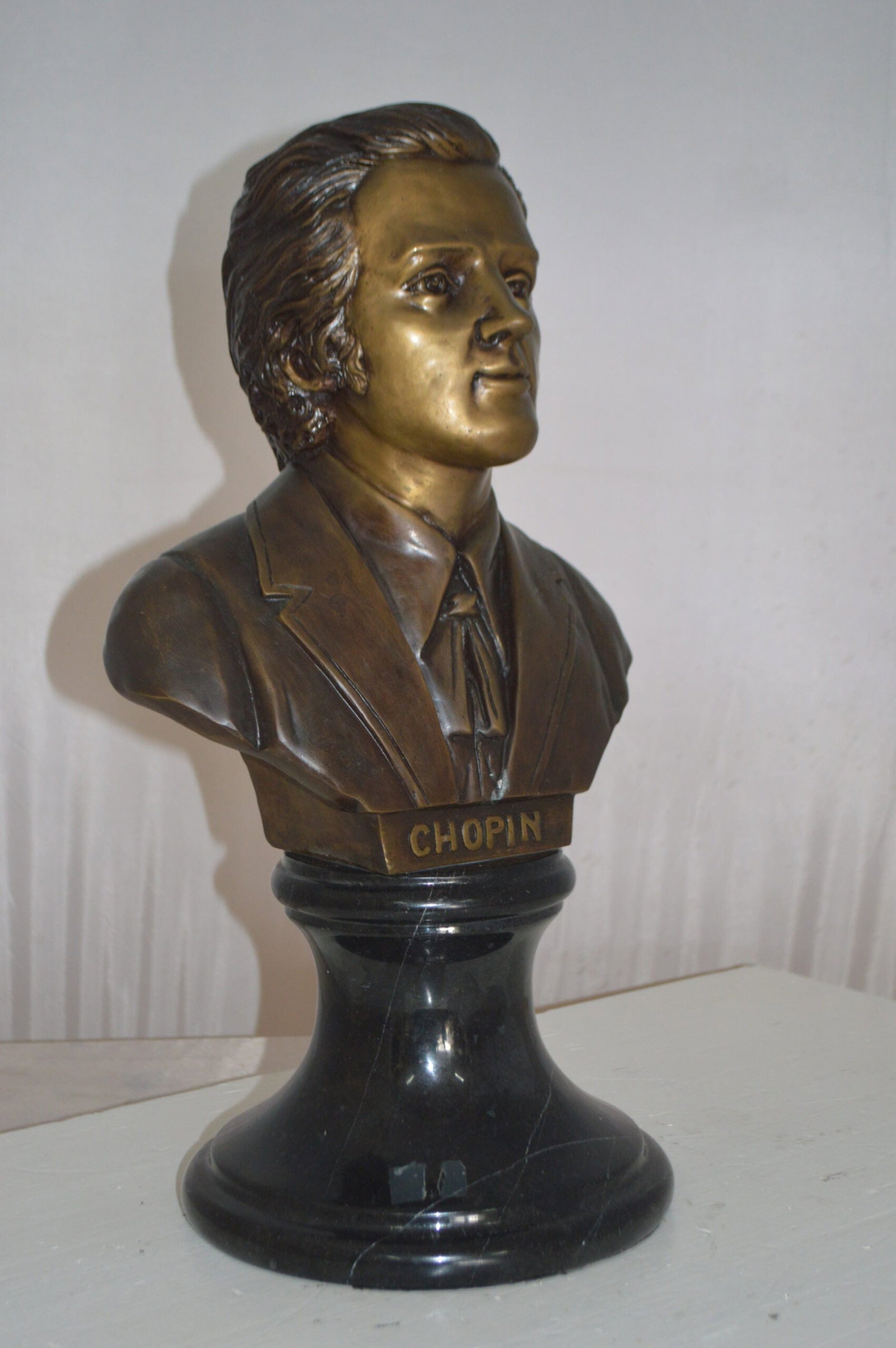 Frederic Francois Chopin Bust Bronze Statue - Size: 12"L x 8"W x 21"H. - 5