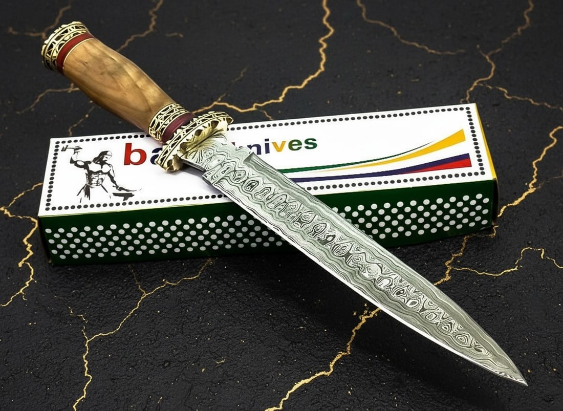 13.9" Handmade Damascus Steel Hunting Dagger Knife with Wood Handle (1 of 7)