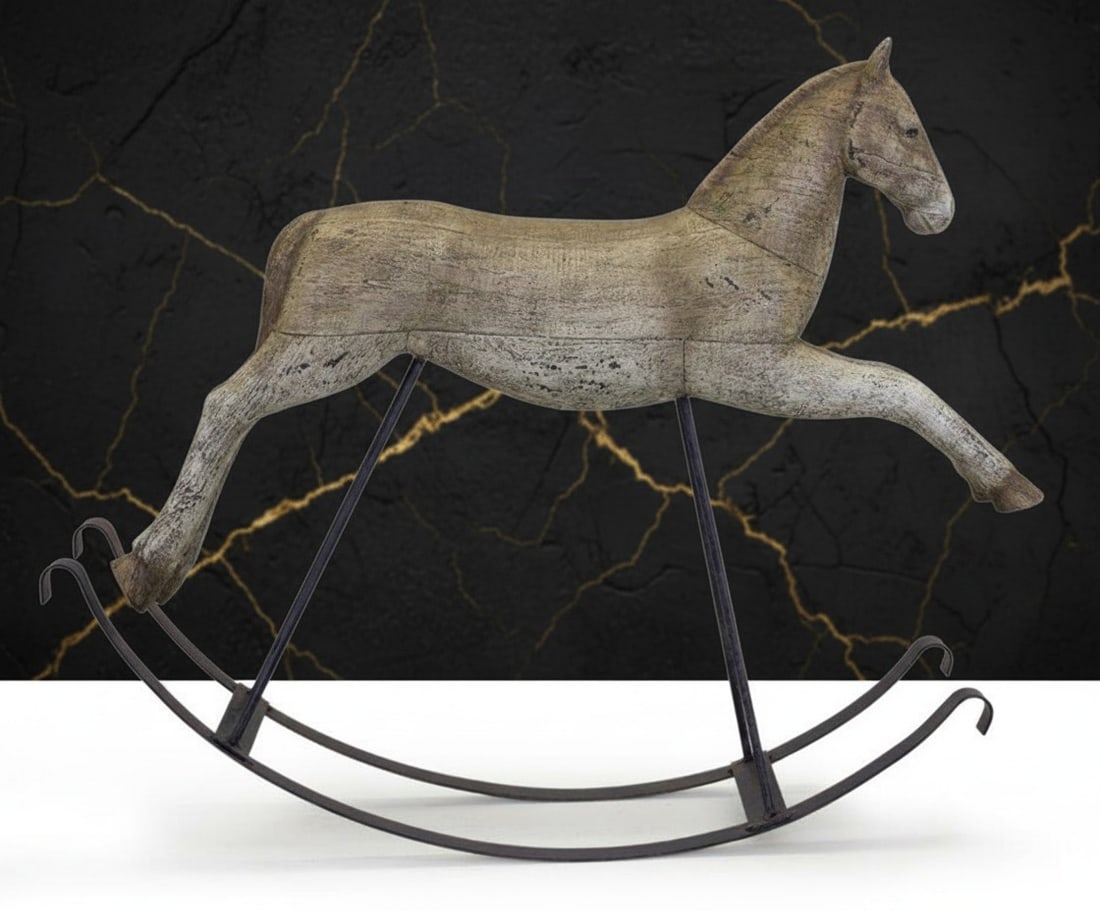 Large Rustic Folk Art Style Rocking Horse Figurine Statue Decor: Title:Large Rustic Folk Art Style Rocking Horse Figurine Statue Decor Description:This reproduction antique rocking horse serves as a decorative collectible piece, featuring classic craftsmanship and 
