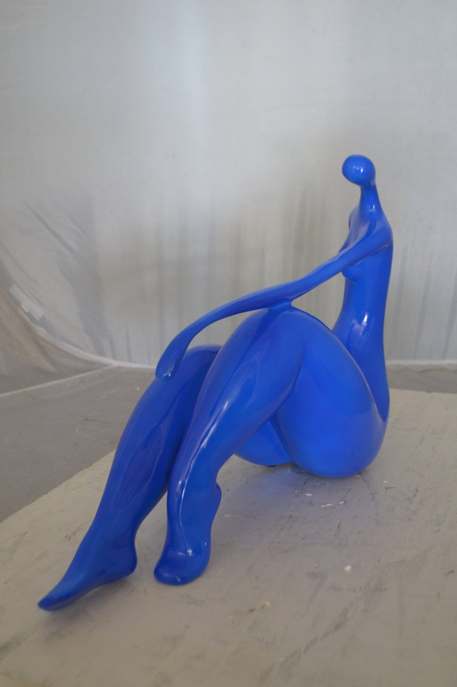 Modern Art Blue Women on the Beach Resin Statue - Size: 27"L x 8"W x 15"H. - 11