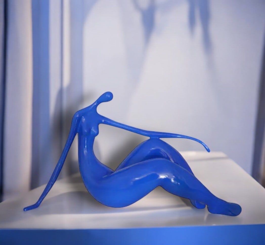 Modern Art Blue Women on the Beach Resin Statue - Size: 27"L x 8"W x 15"H. - 2