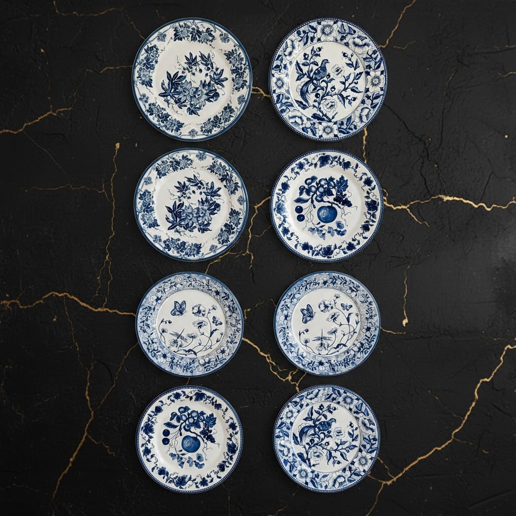 8pc Vintage Blue and White Tin Decorative Plates 10" Wall Display Set (1 of 11)