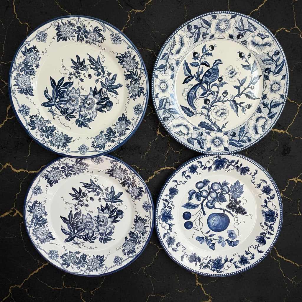 8pc Vintage Blue and White Tin Decorative Plates 10" Wall Display Set - 2