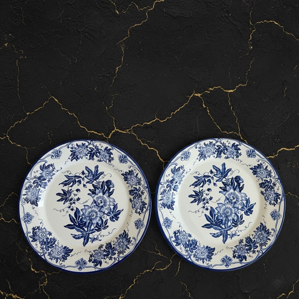 8pc Vintage Blue and White Tin Decorative Plates 10" Wall Display Set - 7
