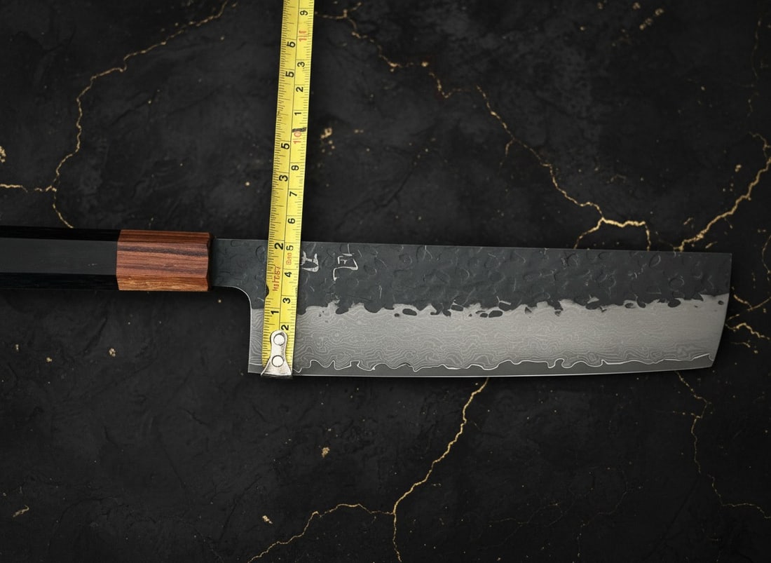 7" Nakiri Kitchen Knife Damascus Steel Hammered Blade Wood Octagonal Handle - 4