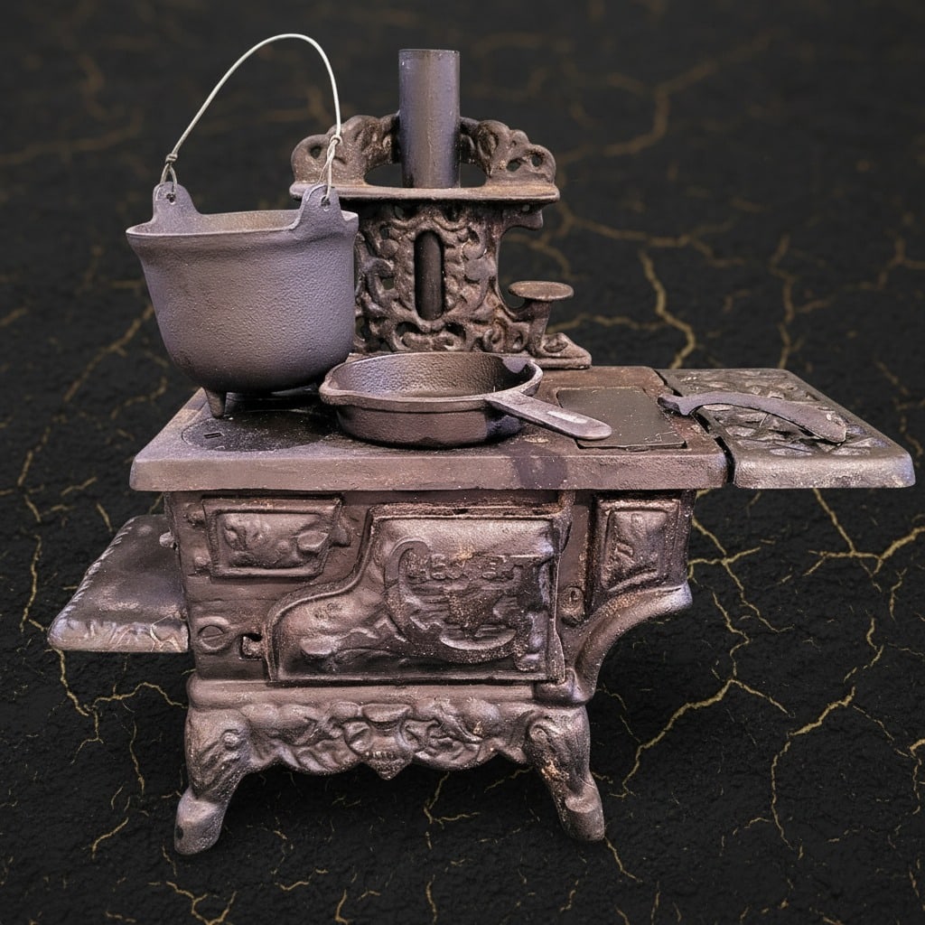 Rustic Wrought Iron Crescent Toy Stove Vintage Metal Collectible Decor (1 of 8)