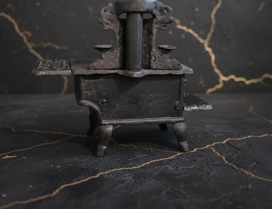 Rustic Wrought Iron Crescent Toy Stove Vintage Metal Collectible Decor - 7