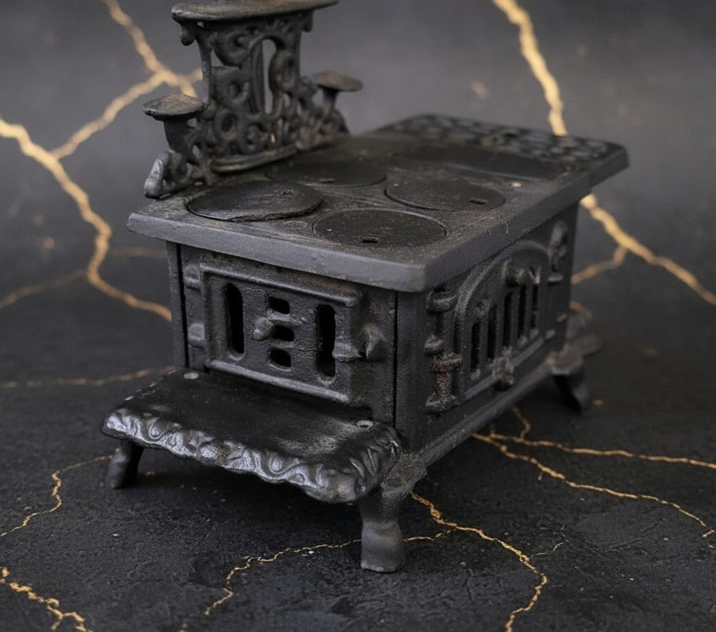 Rustic Wrought Iron Crescent Toy Stove Vintage Metal Collectible Decor - 8