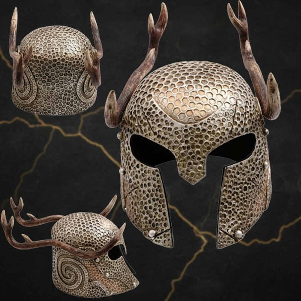 Fantasy Elven Helmet with Antlers Armor Cosplay Accessory LARP Headpiece: Title:Fantasy Elven Helmet with Antlers Armor Cosplay Accessory LARP Headpiece Description:This fan-made replica helmet is inspired by the video game The Elder Scrolls V: Skyrim. Designed for