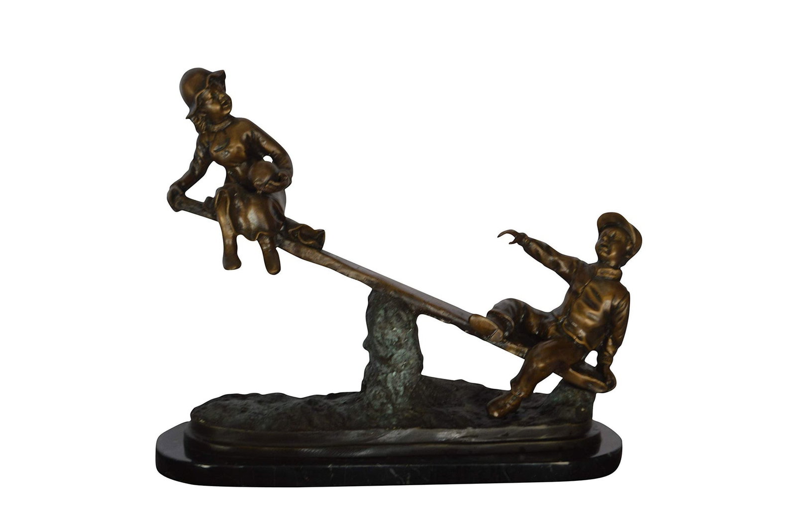 Boys Playing Seesaw on a Marble Base Bronze Statue - Size: 22"L x 8"W x 17"H.: Title:Boys Playing Seesaw on a Marble Base Bronze Statue - Size: 22"L x 8"W x 17"H. Description:This beautiful bronze statue of two Boys Playing Seesaw mounted on a marble base, is a fantastical
