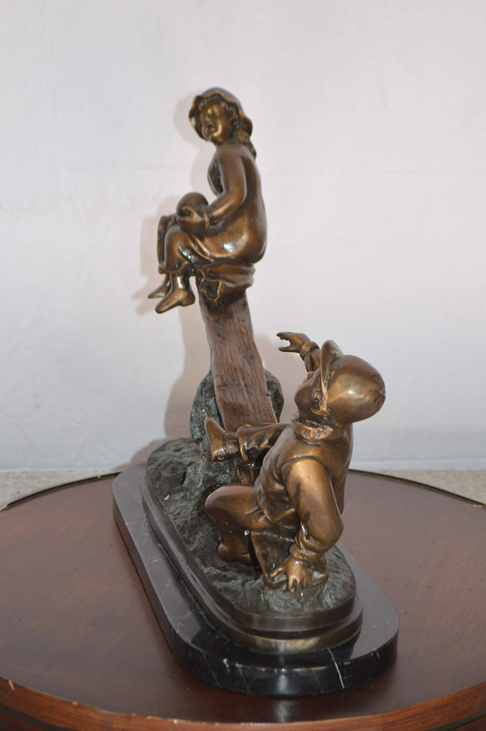 Boys Playing Seesaw on a Marble Base Bronze Statue - Size: 22"L x 8"W x 17"H. - 7