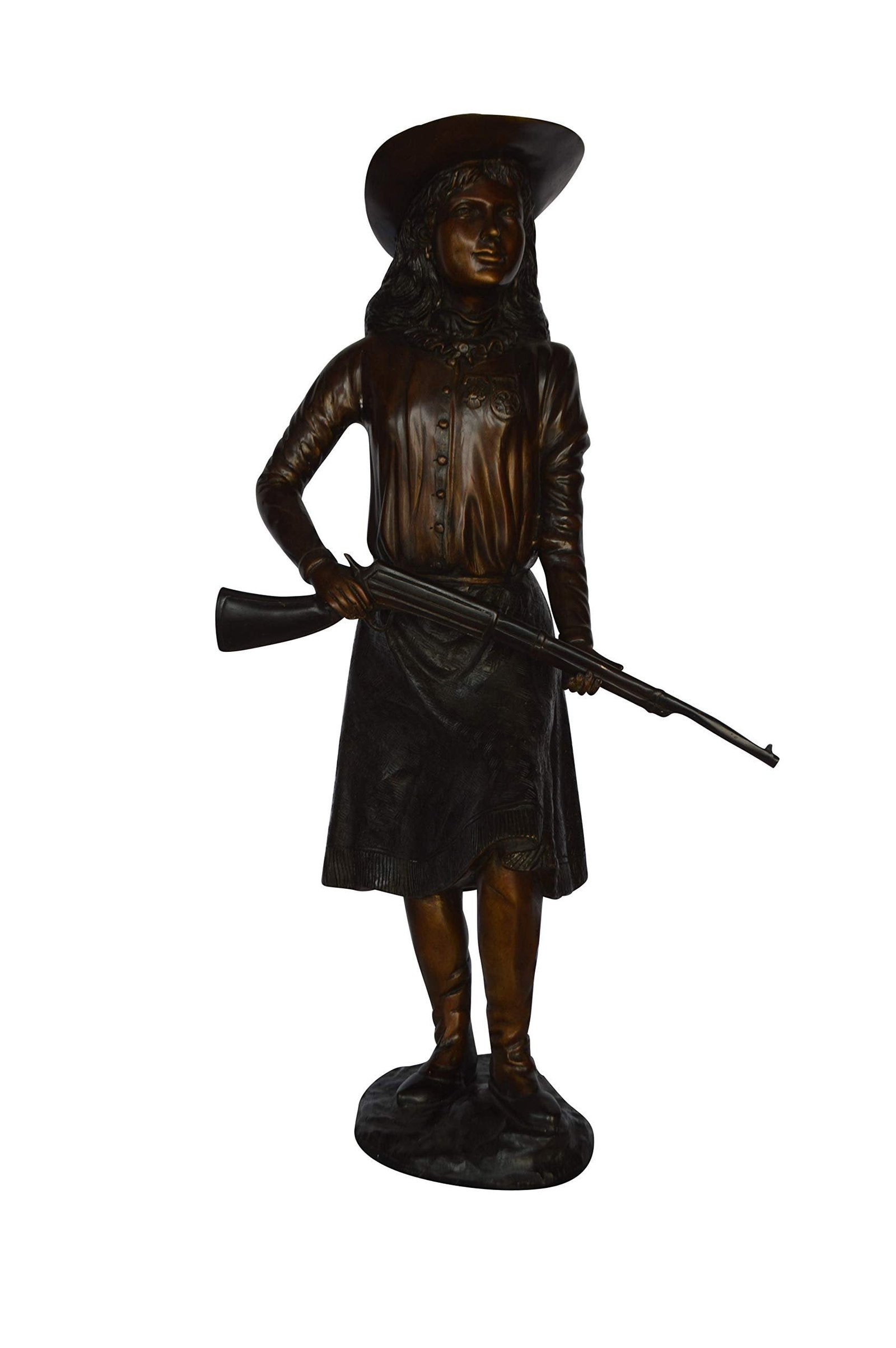 Annie Oakley Bronze Statue Mounted on a Marble Base - Size: 11"L x 9"W x 33"H. (1 of 8)