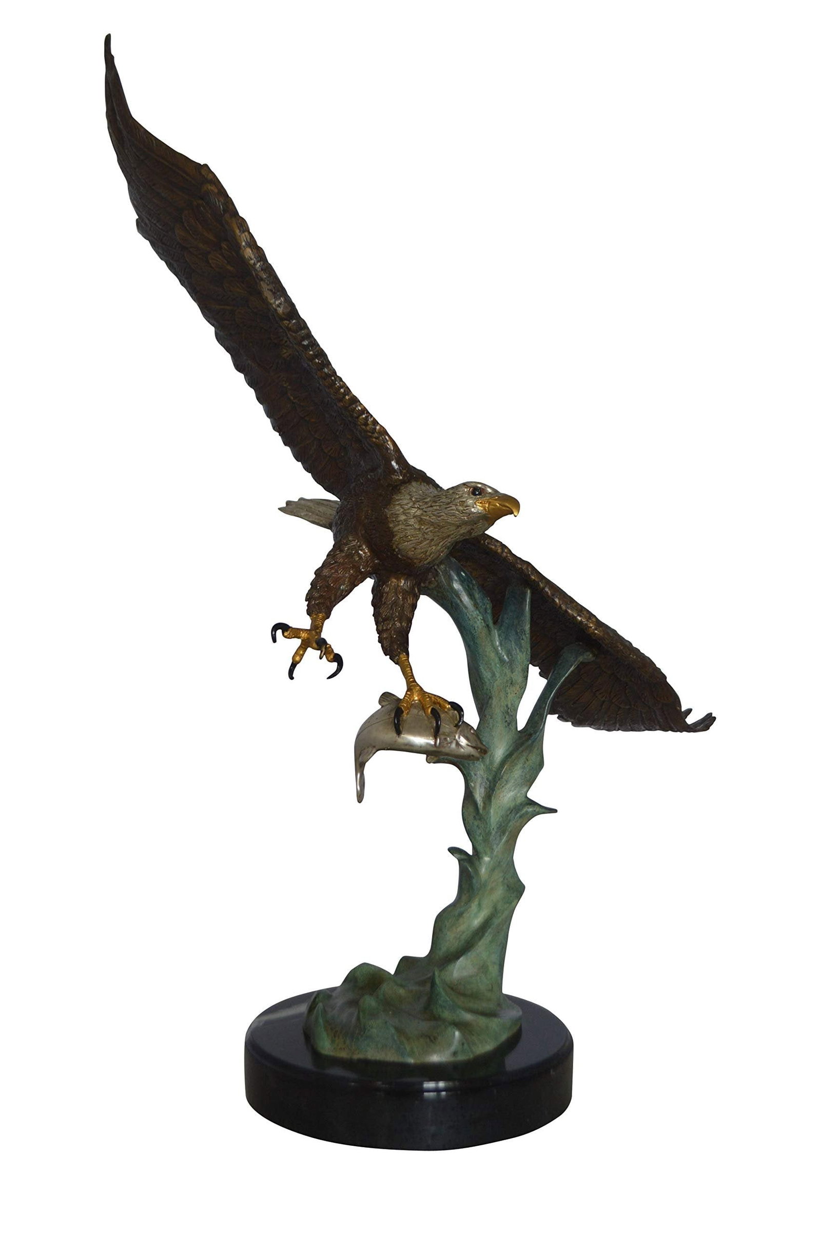 Eagle Flying With His Pray Bronze Statue - Size: 32"L x 15"W x 33"H. (1 of 9)